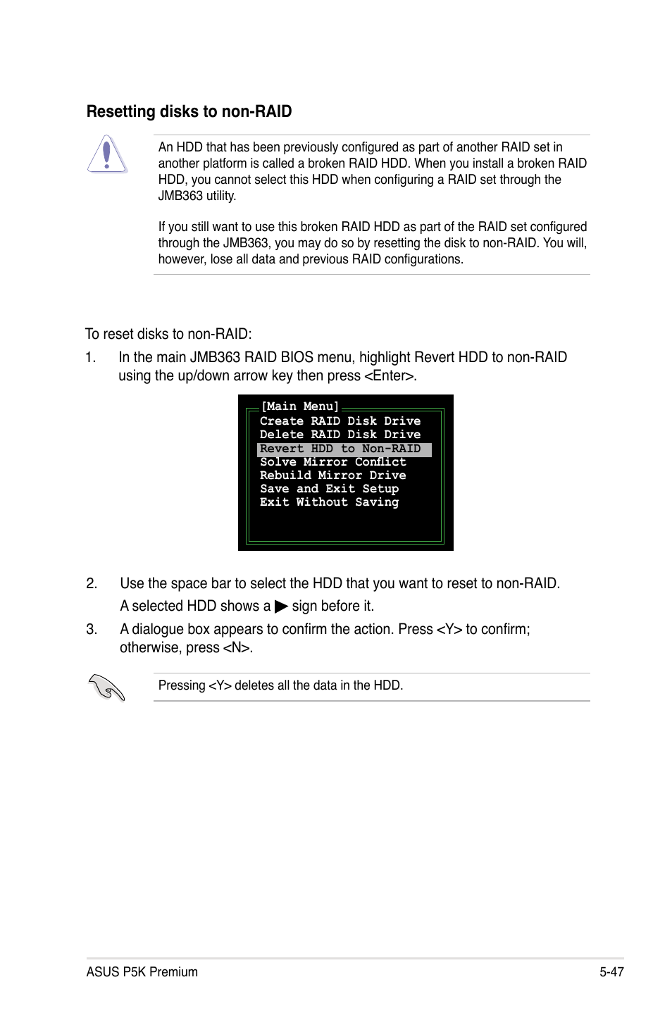 Resetting disks to non-raid | Asus P5K Premium/WiFi-AP User Manual | Page 157 / 182