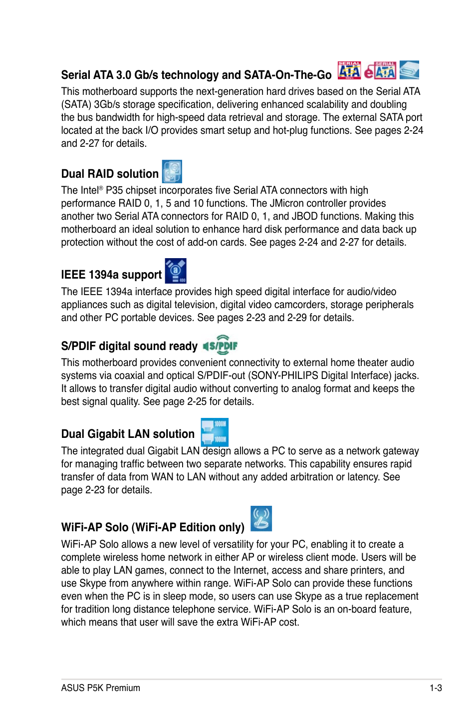 Asus P5K Premium/WiFi-AP User Manual | Page 19 / 182