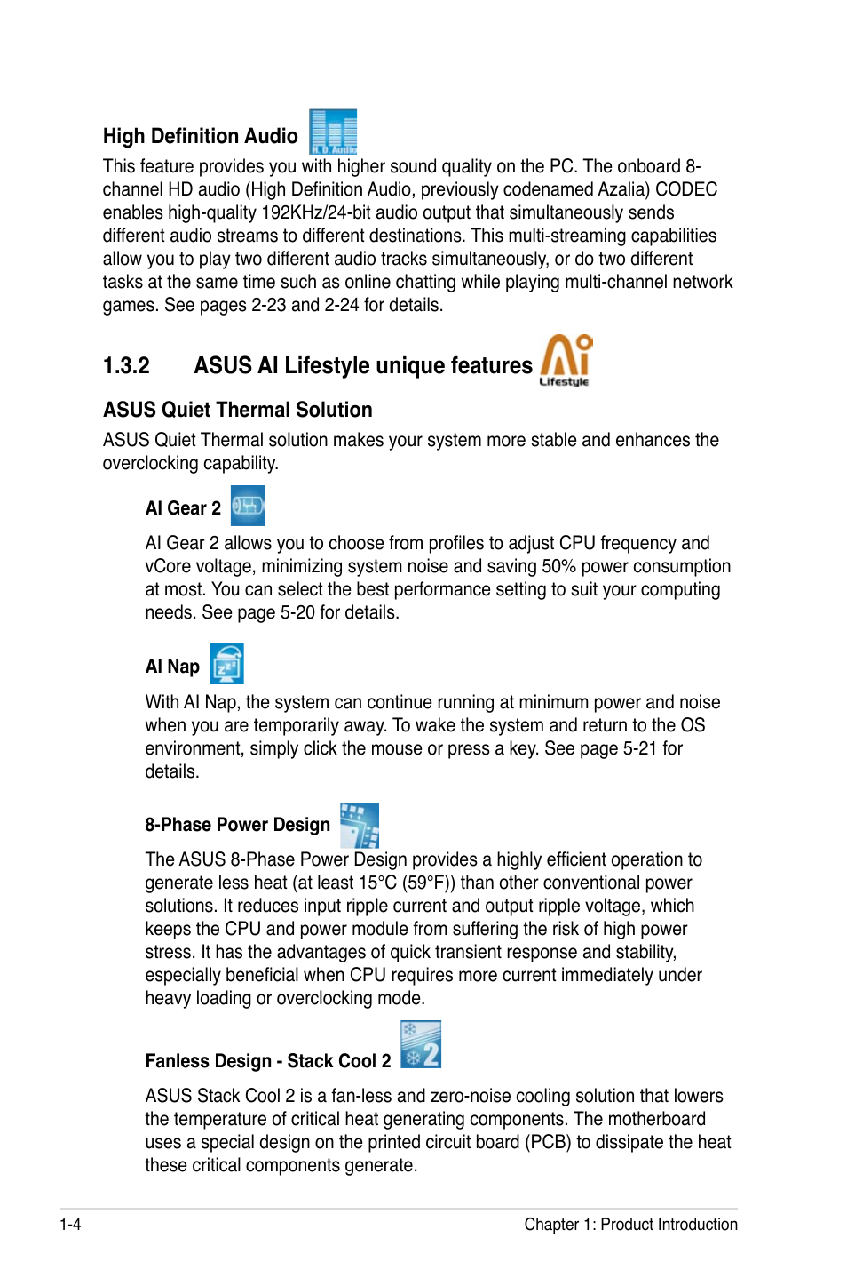 2 asus ai lifestyle unique features | Asus P5K Premium/WiFi-AP User Manual | Page 20 / 182