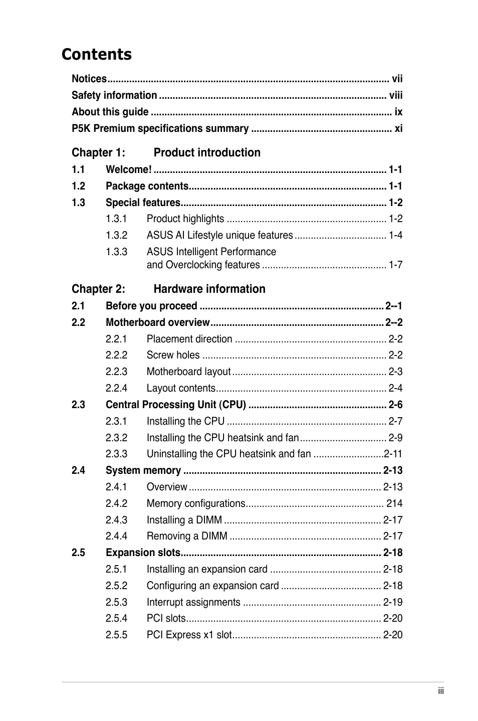 Asus P5K Premium/WiFi-AP User Manual | Page 3 / 182