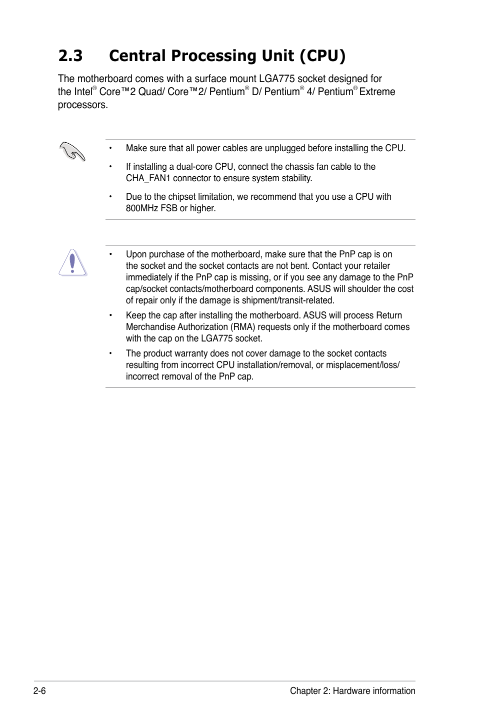 3 central processing unit (cpu) | Asus P5K Premium/WiFi-AP User Manual | Page 32 / 182