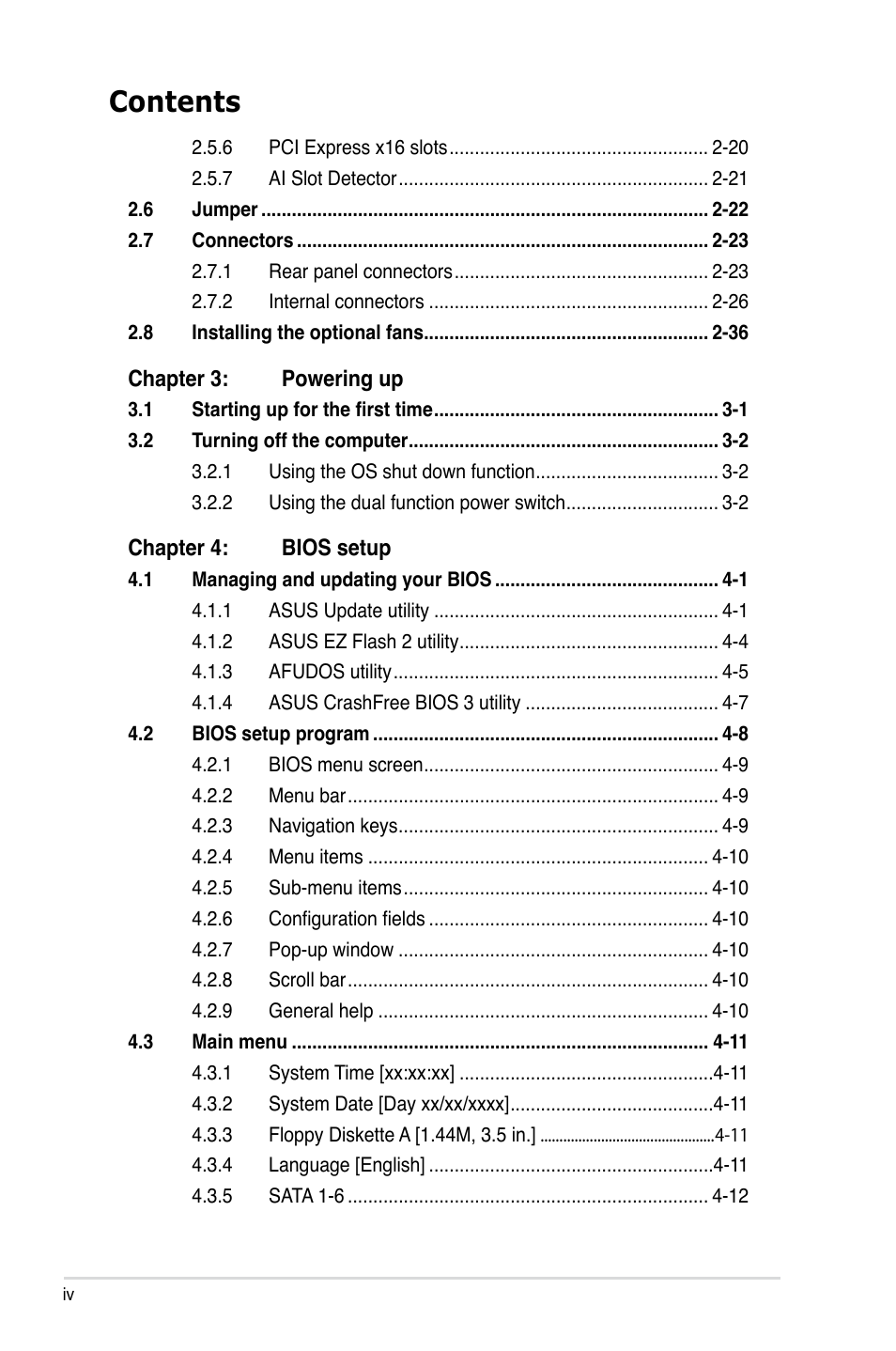 Asus P5K Premium/WiFi-AP User Manual | Page 4 / 182