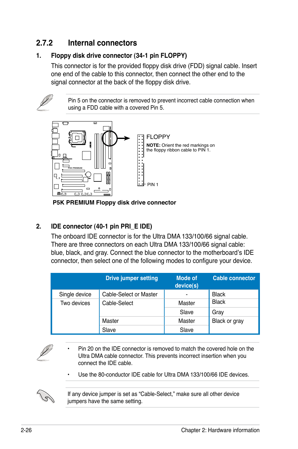 2 internal connectors | Asus P5K Premium/WiFi-AP User Manual | Page 52 / 182