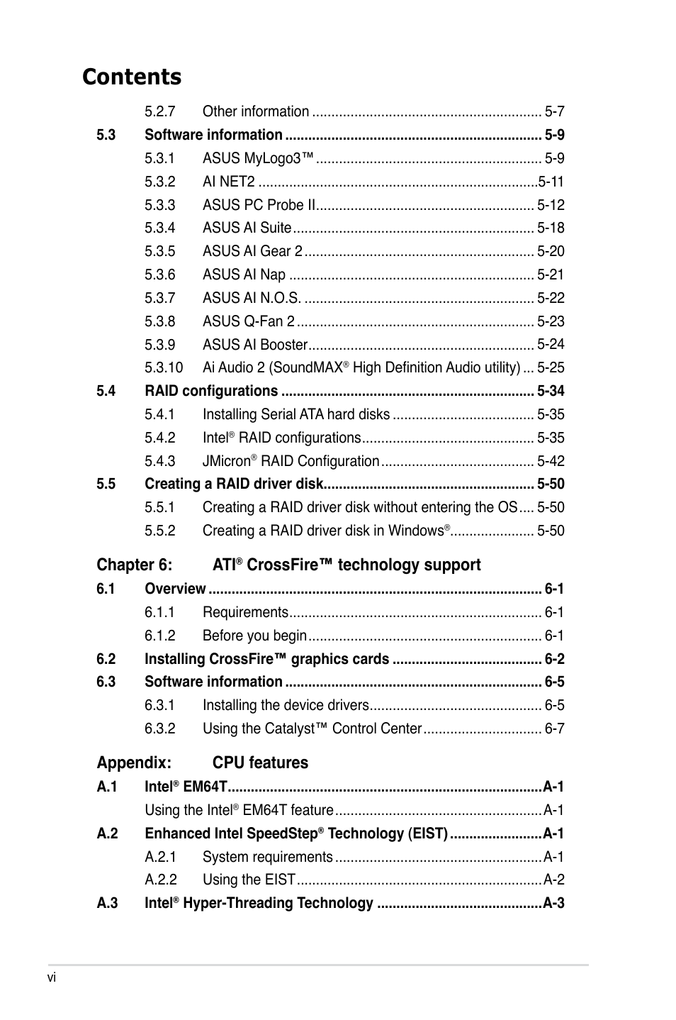 Asus P5K Premium/WiFi-AP User Manual | Page 6 / 182