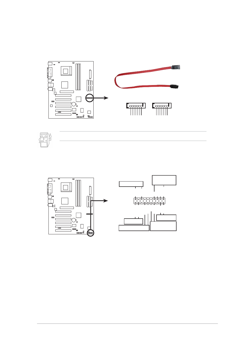 A7v600-x sata connectors, Sata1, Sata2 | A7v600-x system panel connectors, The sata cable is purchased separately, Speaker connector power led, Reset sw smi lead, Atx power switch, Ide_led | Asus A7V600-X User Manual | Page 33 / 78