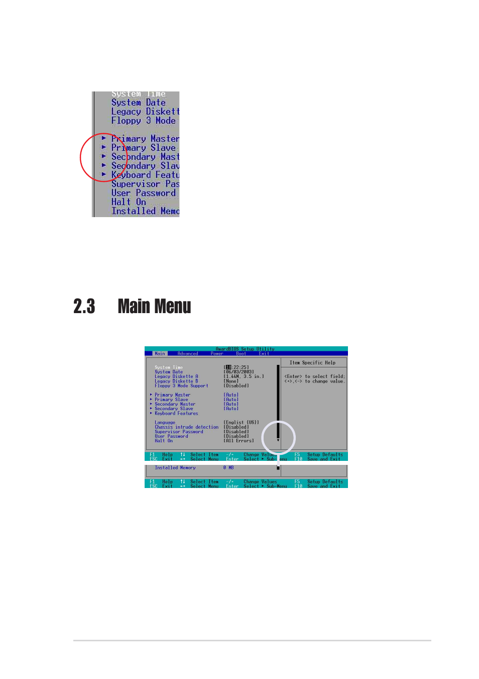 3 main menu | Asus A7V600-X User Manual | Page 45 / 78