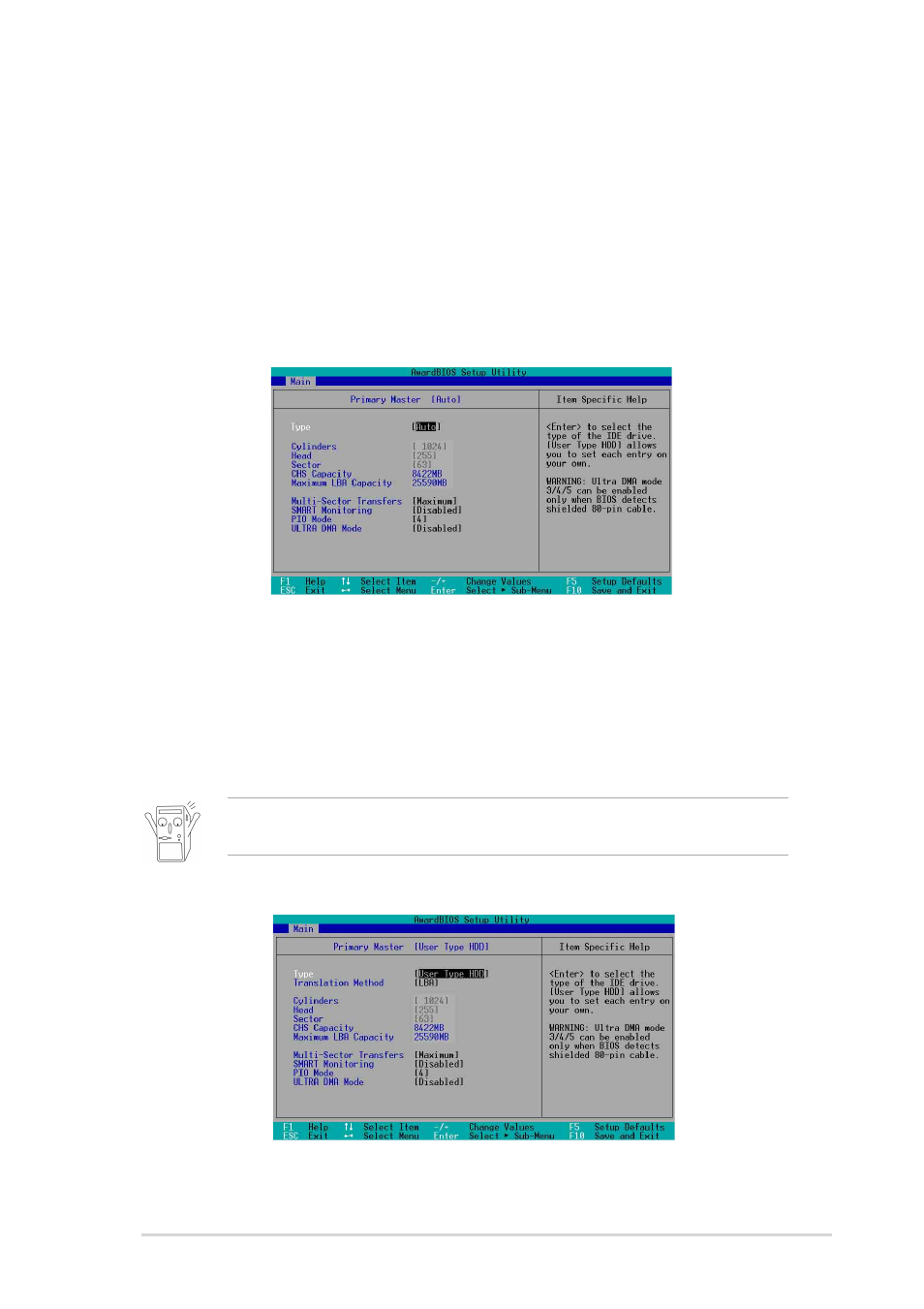 1 primary and secondary master/slave | Asus A7V600-X User Manual | Page 47 / 78