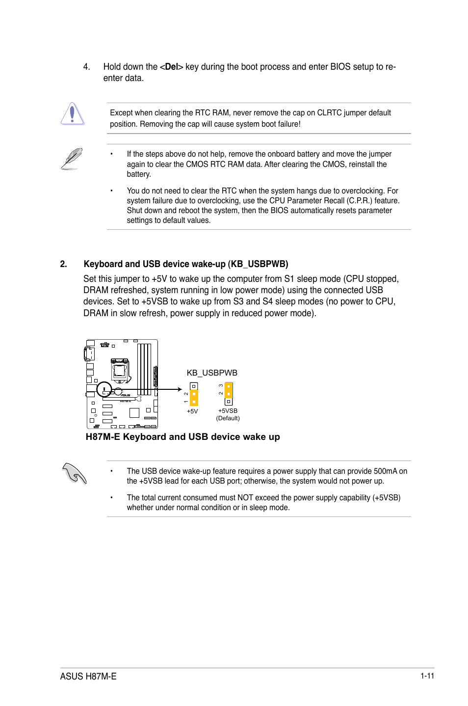 Asus h87m-e, H87m-e keyboard and usb device wake up | Asus H87M-E User Manual | Page 19 / 74