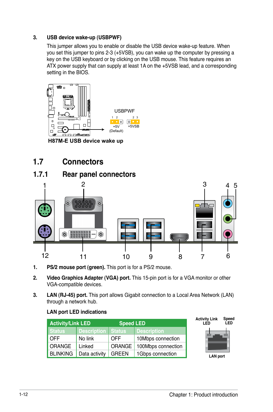 7 connectors, 1 rear panel connectors | Asus H87M-E User Manual | Page 20 / 74