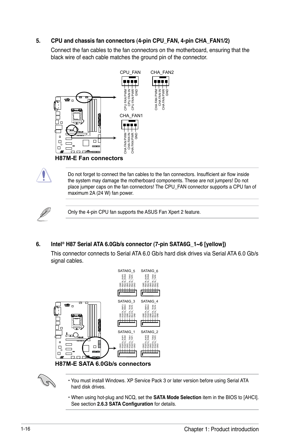 H87m-e fan connectors 6. intel, H87m-e sata 6.0gb/s connectors | Asus H87M-E User Manual | Page 24 / 74