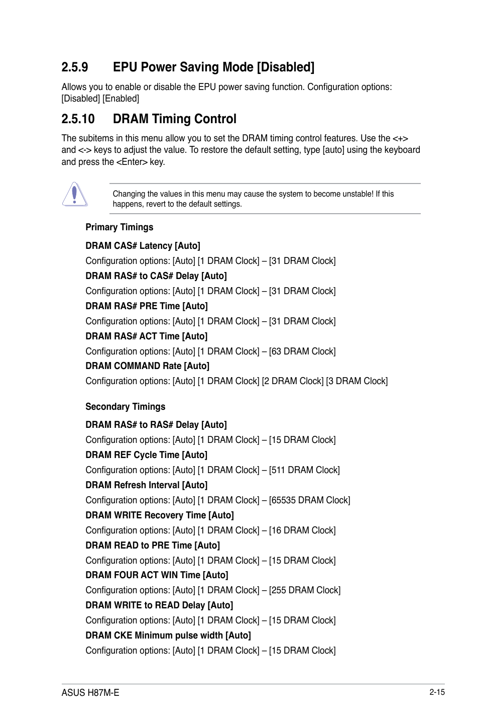 9 epu power saving mode [disabled, 10 dram timing control | Asus H87M-E User Manual | Page 43 / 74