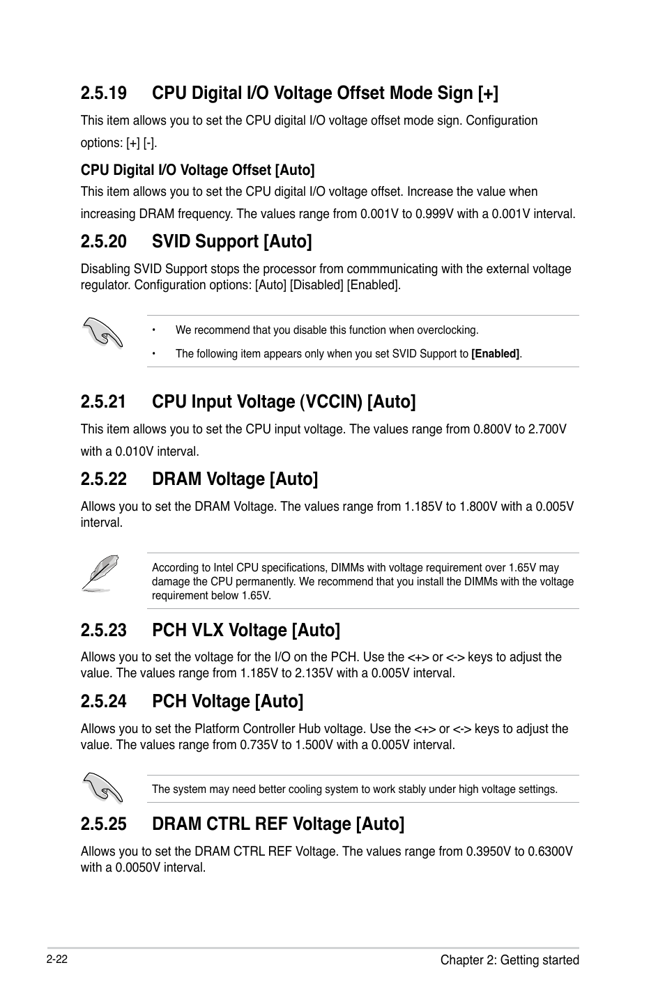 19 cpu digital i/o voltage offset mode sign, 20 svid support [auto, 21 cpu input voltage (vccin) [auto | 22 dram voltage [auto, 23 pch vlx voltage [auto, 24 pch voltage [auto, 25 dram ctrl ref voltage [auto | Asus H87M-E User Manual | Page 50 / 74