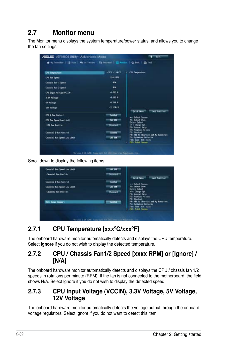 7 monitor menu, 1 cpu temperature [xxxºc/xxxºf | Asus H87M-E User Manual | Page 60 / 74