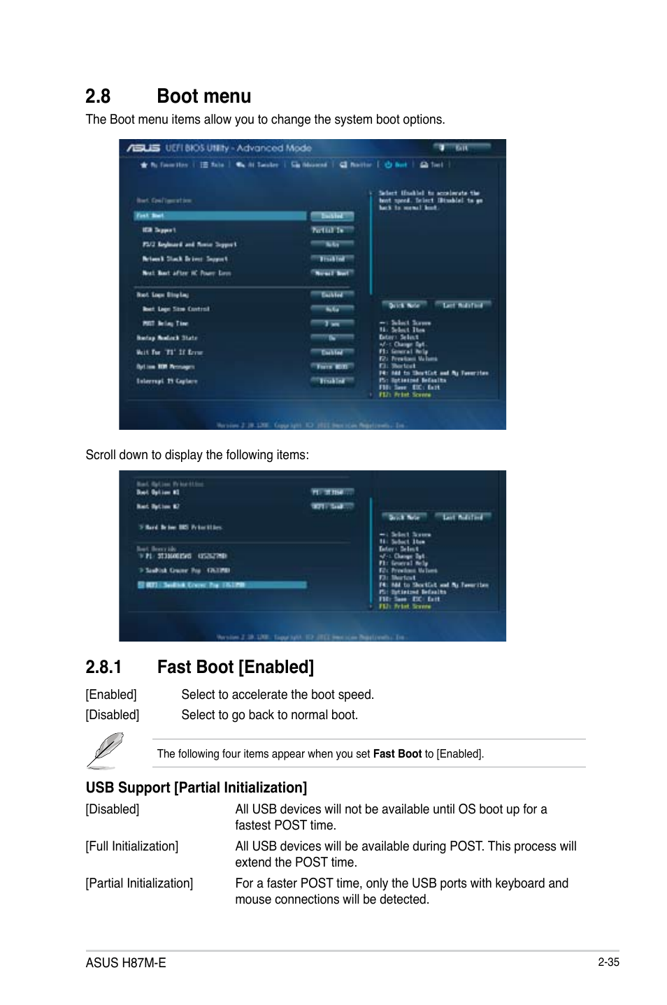 8 boot menu, 1 fast boot [enabled | Asus H87M-E User Manual | Page 63 / 74