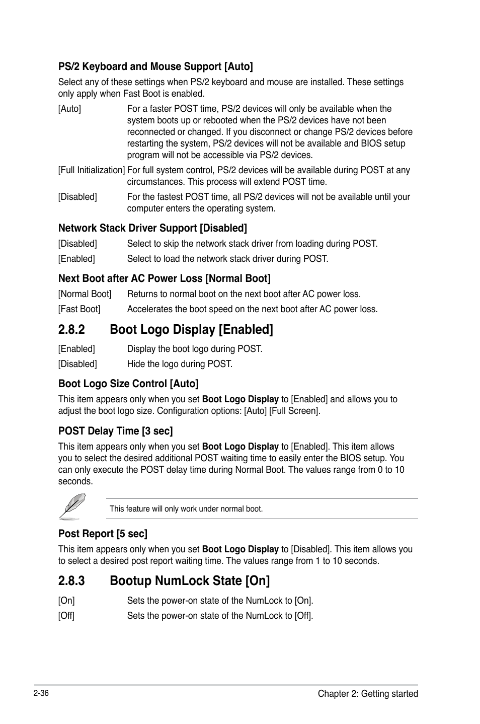 2 boot logo display [enabled, 3 bootup numlock state [on | Asus H87M-E User Manual | Page 64 / 74