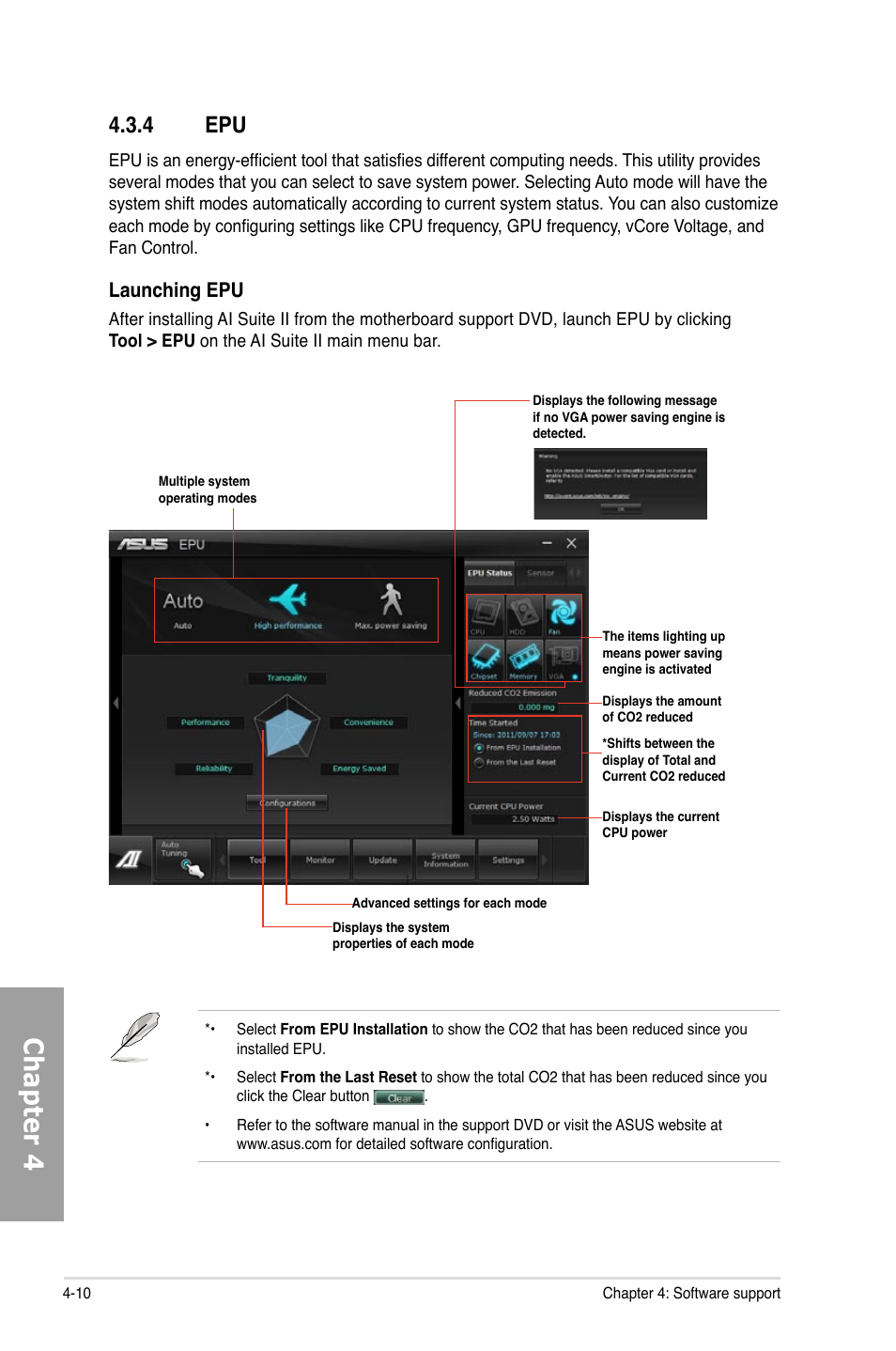 Chapter 4, 4 epu, Launching epu | Asus P9X79 DELUXE User Manual | Page 138 / 172