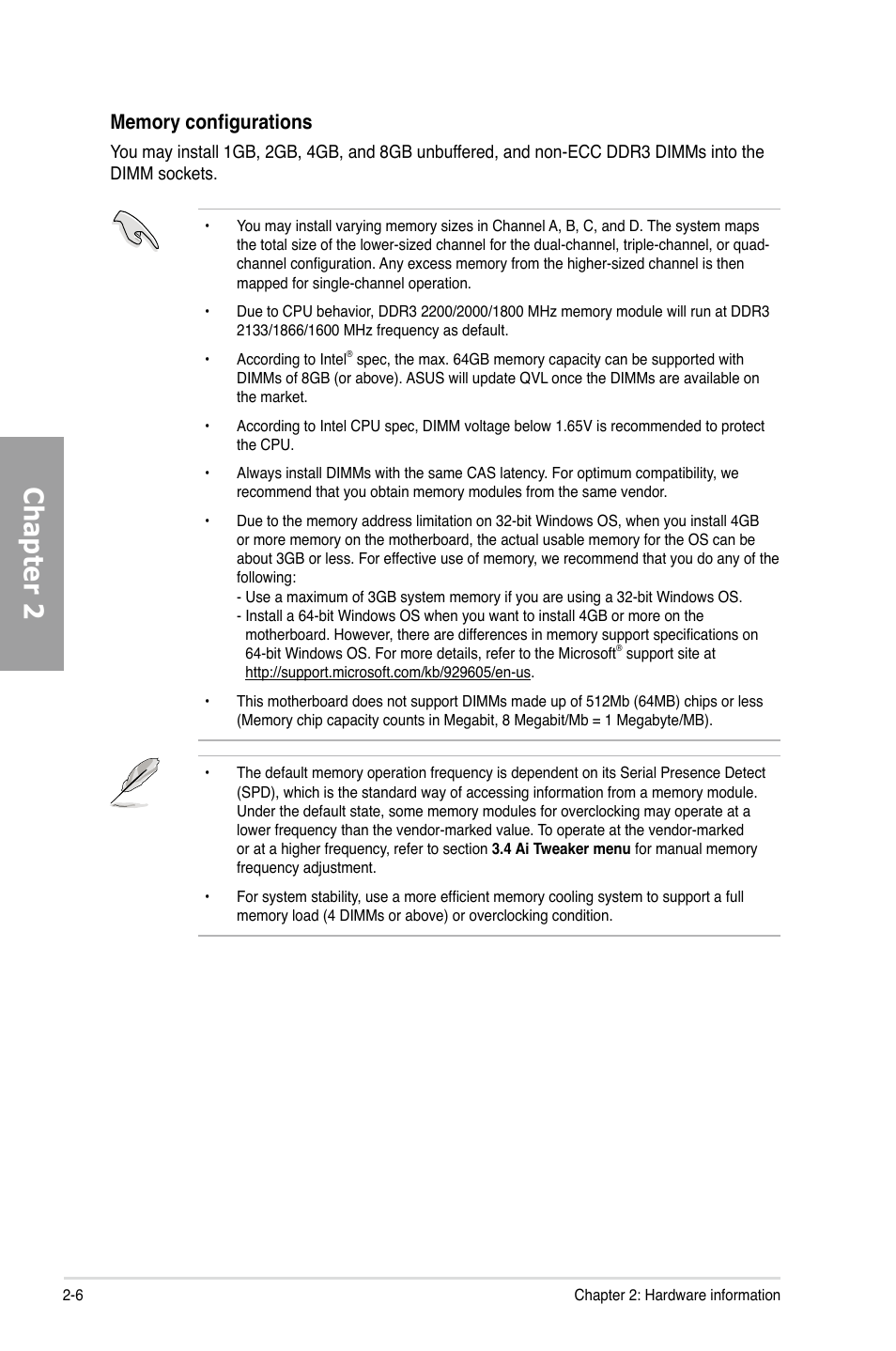 Chapter 2 | Asus P9X79 DELUXE User Manual | Page 26 / 172