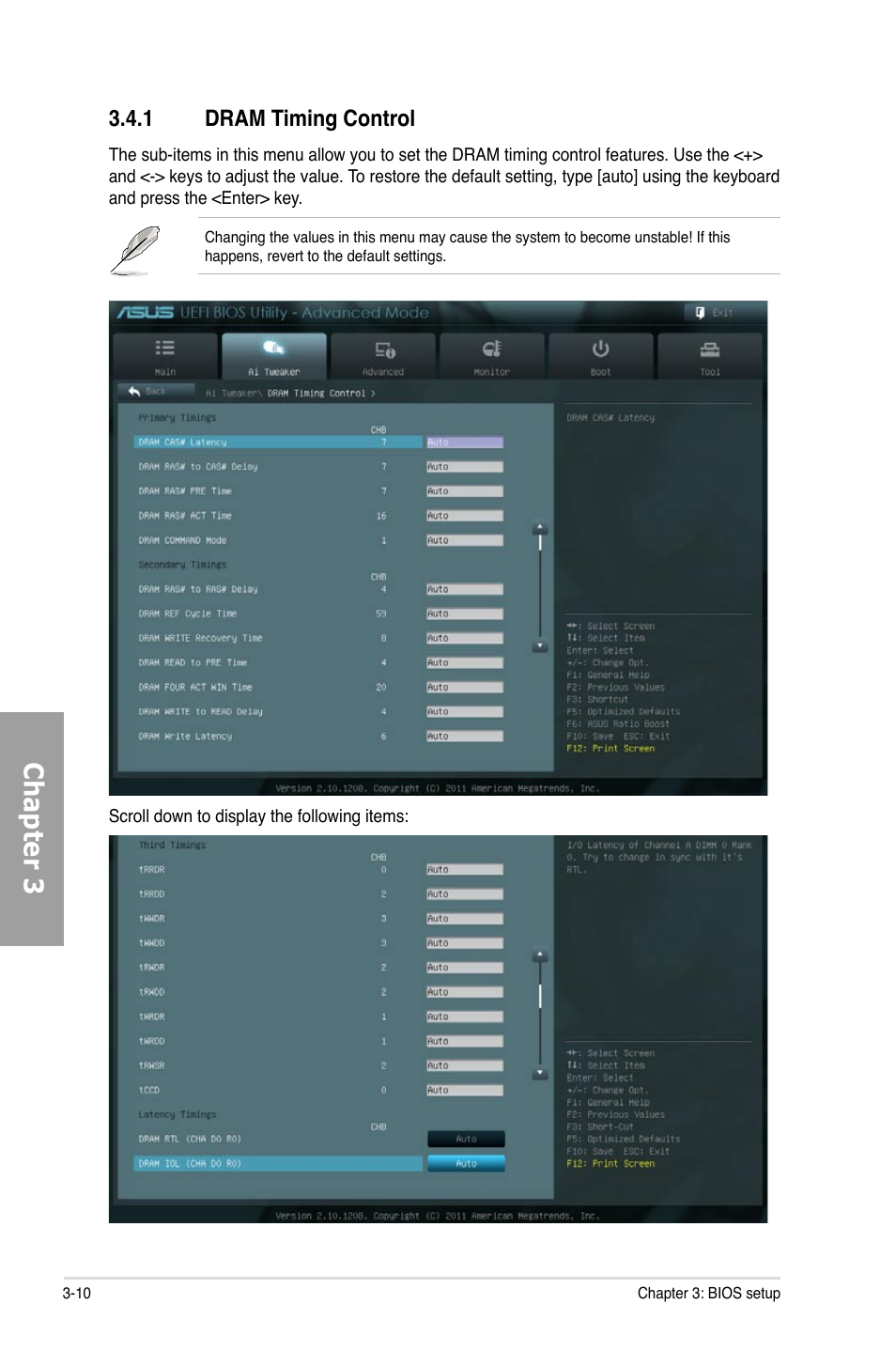 Chapter 3, 1 dram timing control | Asus P9X79 DELUXE User Manual | Page 84 / 172