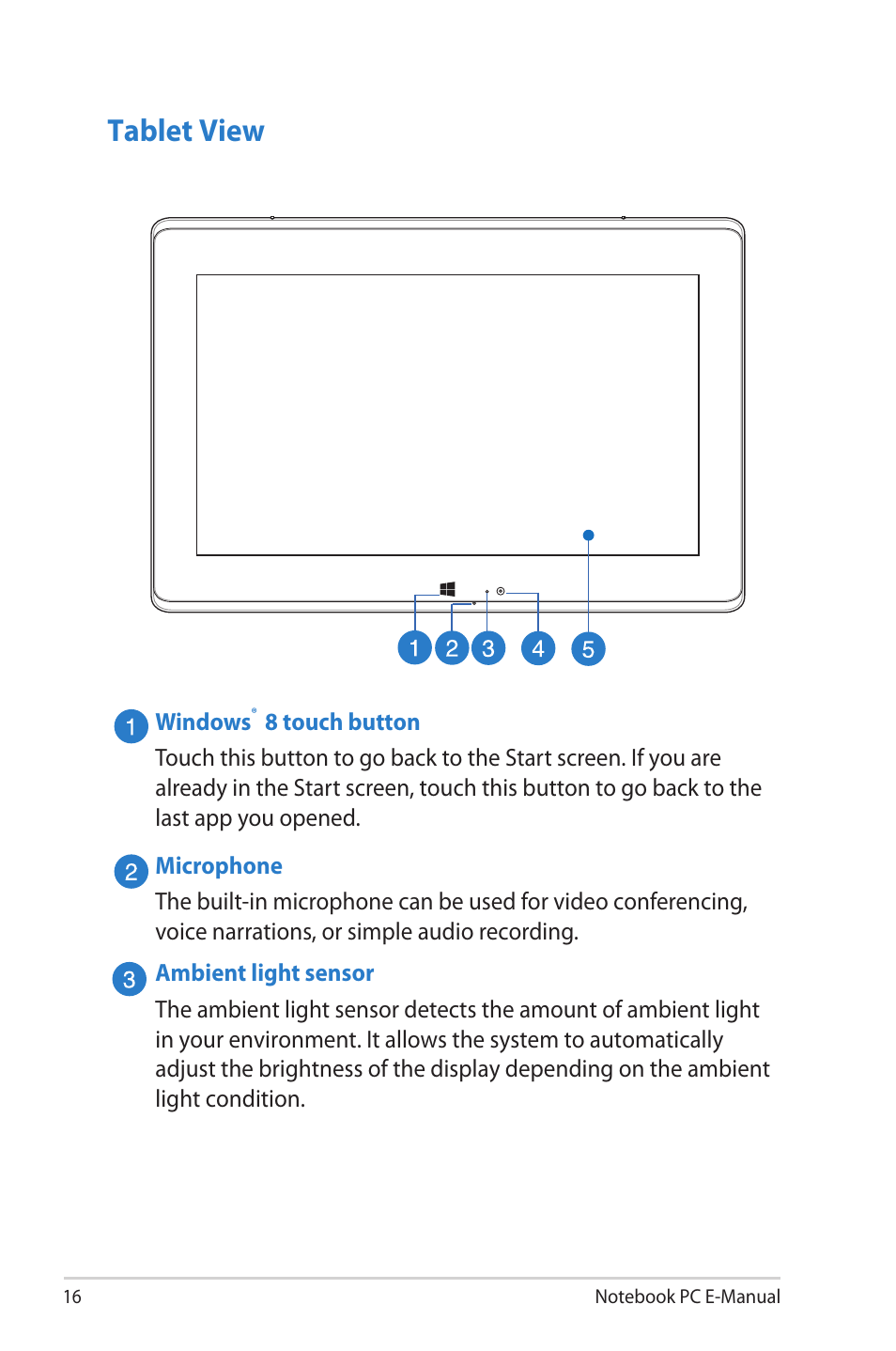 Tablet view | Asus TAICHI31 User Manual | Page 16 / 110