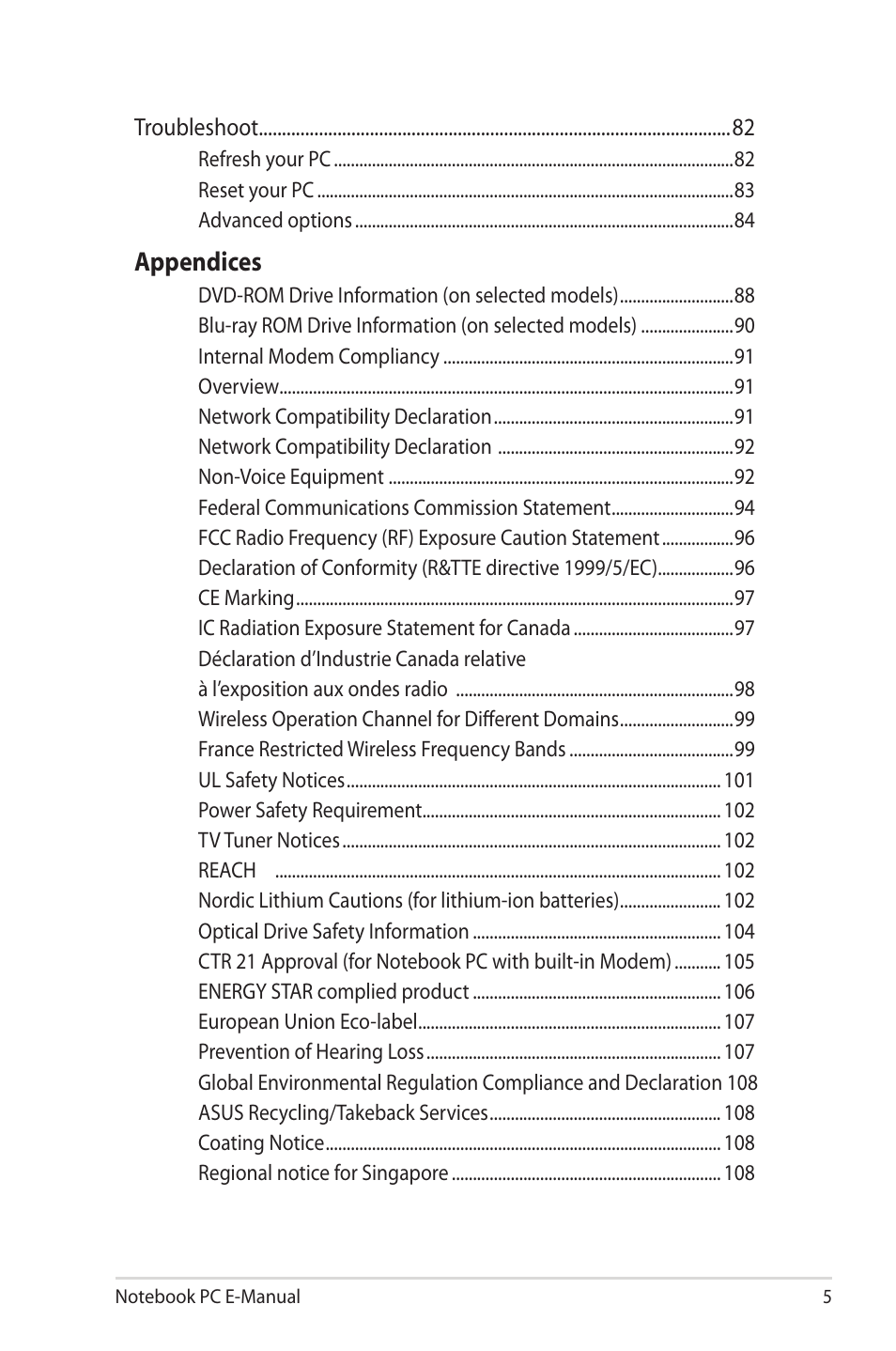 Appendices | Asus TAICHI31 User Manual | Page 5 / 110