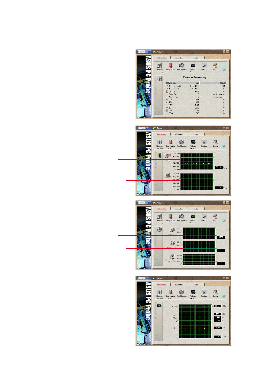 Monitoring, Using asus pc probe | Asus P4BGL-VM User Manual | Page 110 / 130