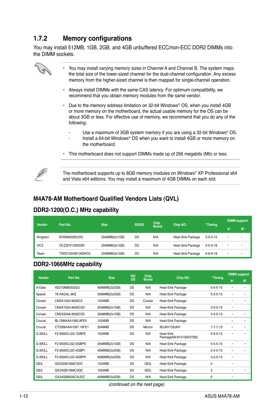Continued on the next page) | Asus M4A78-AM User Manual | Page 22 / 64