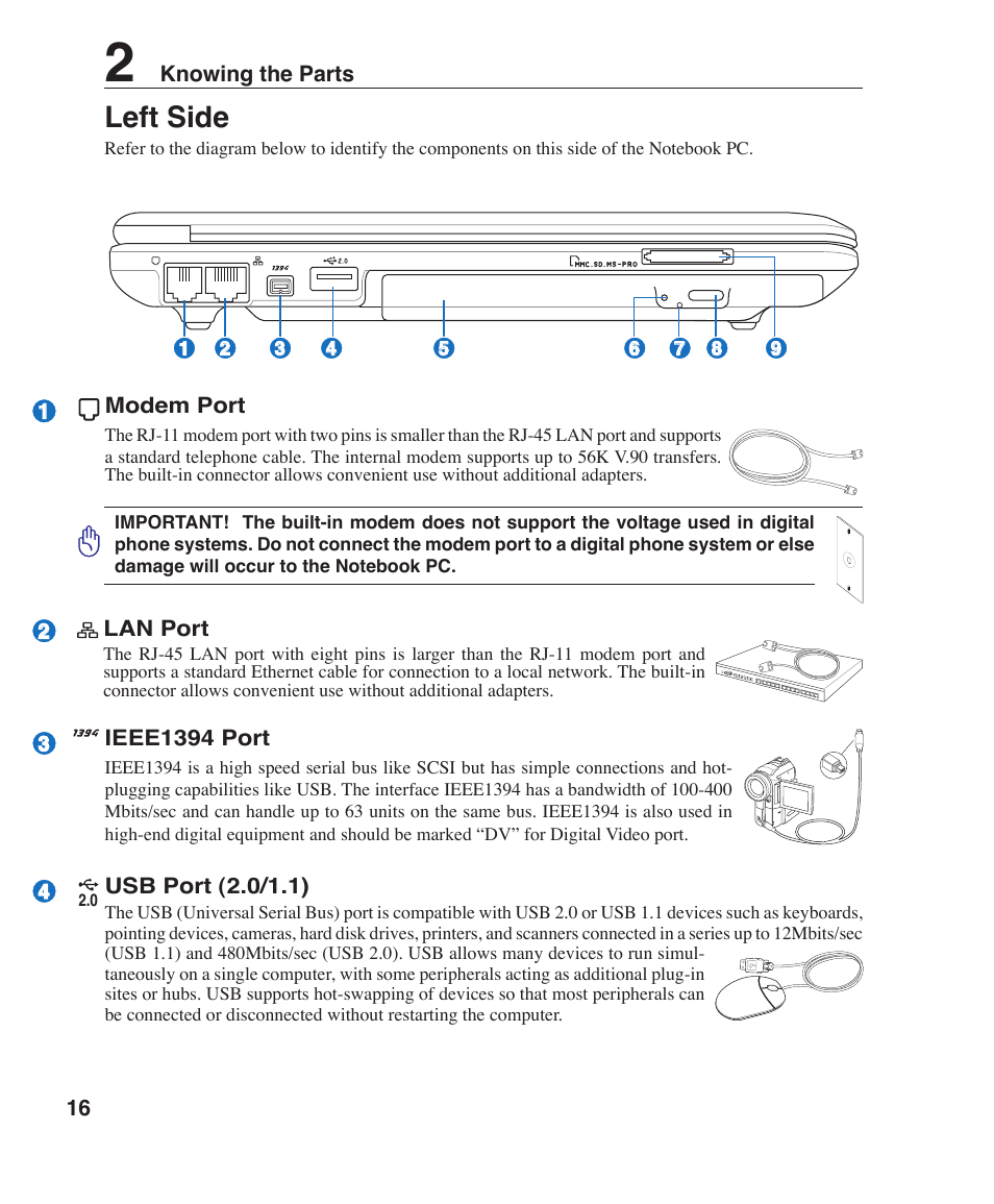 Left side | Asus W6F User Manual | Page 16 / 75