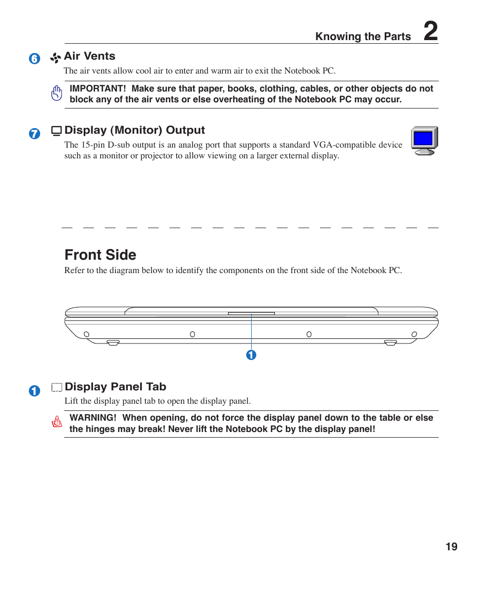 Front side | Asus W6F User Manual | Page 19 / 75