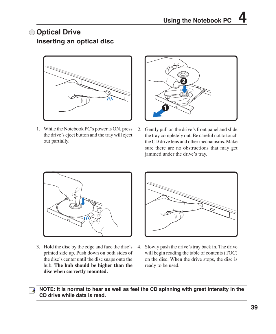 Optical drive | Asus W6F User Manual | Page 39 / 75