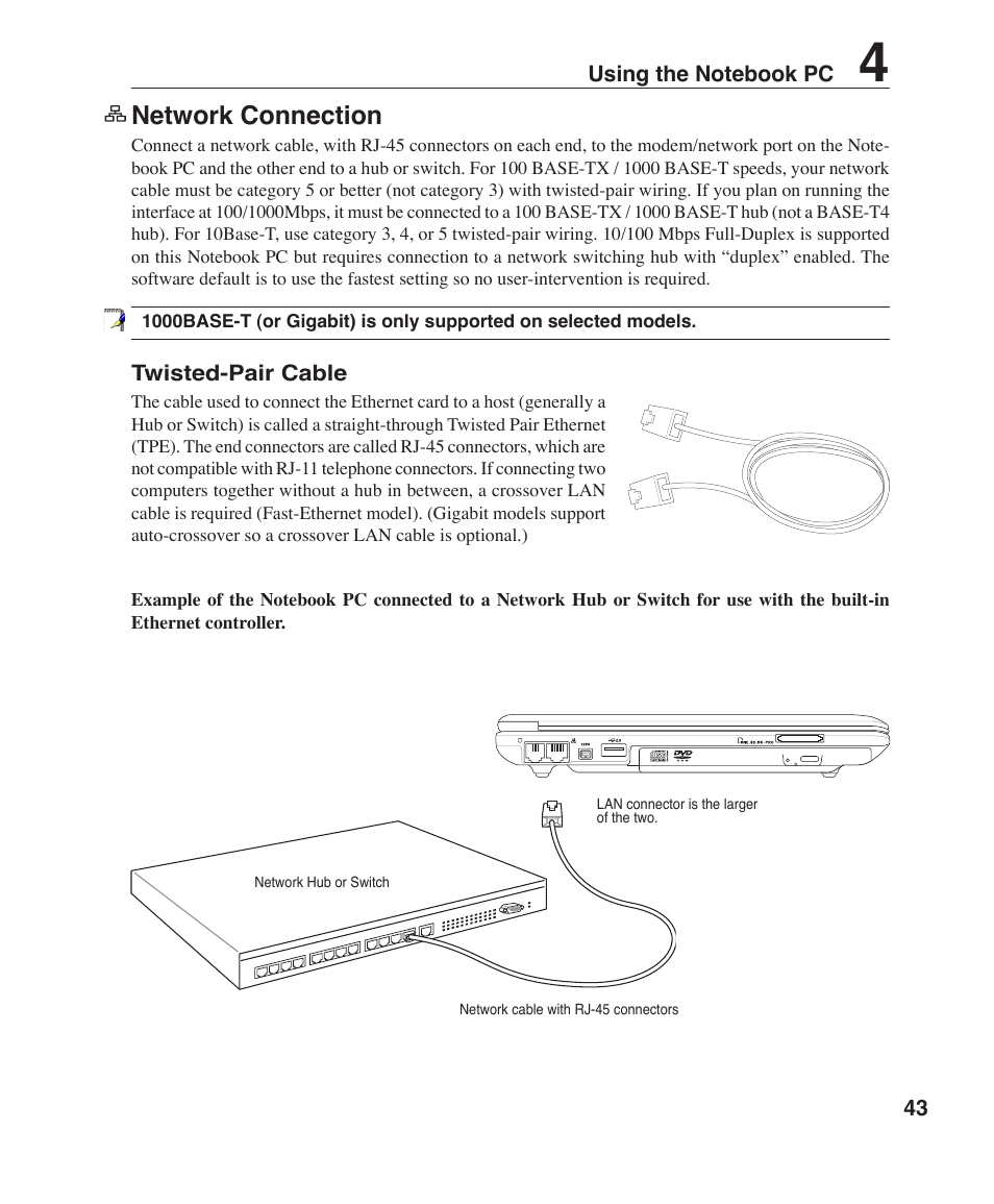 Network connection | Asus W6F User Manual | Page 43 / 75