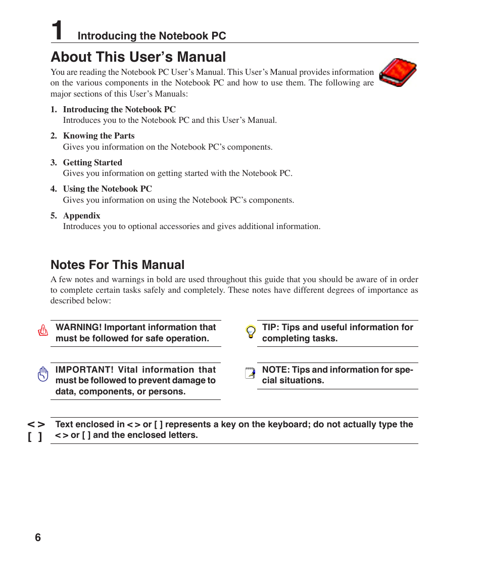About this user’s manual | Asus W6F User Manual | Page 6 / 75