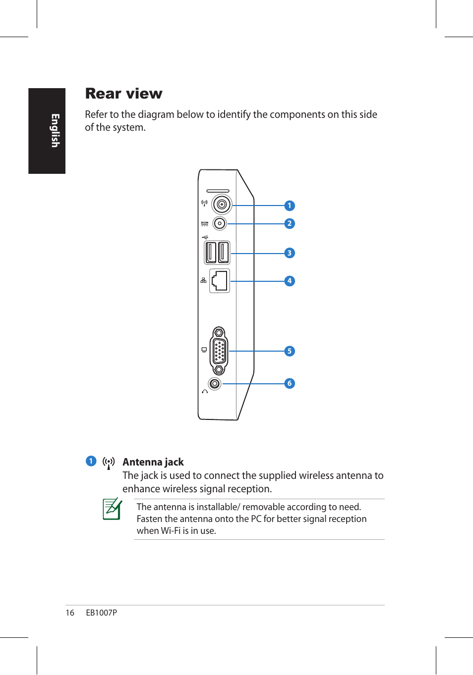 Rear view | Asus EB1007P User Manual | Page 16 / 34