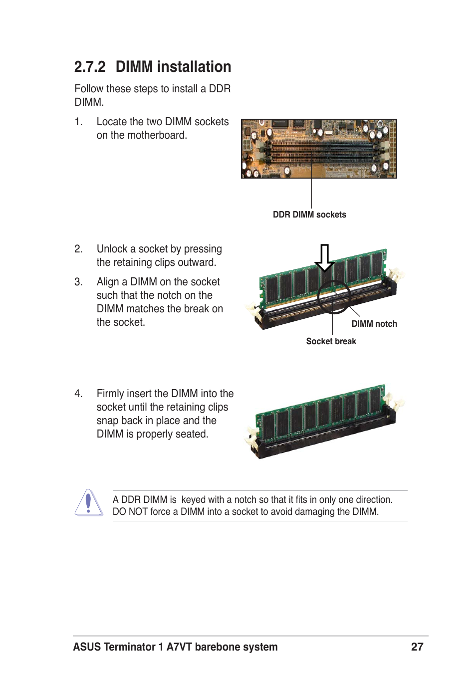 2 dimm installation | Asus Terminator A7VT User Manual | Page 27 / 98