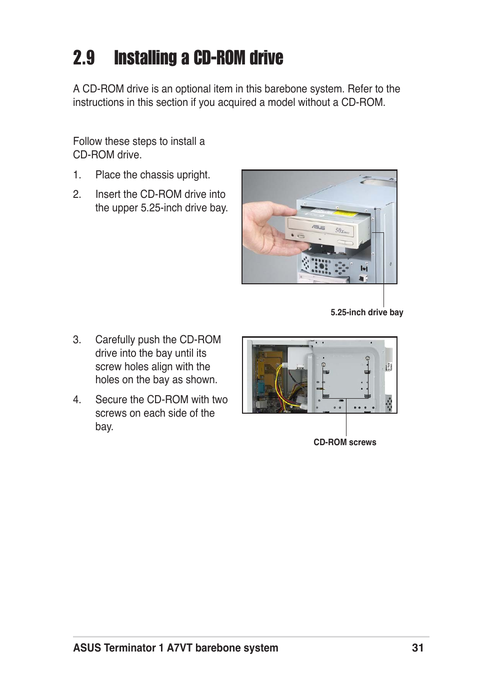 9 installing a cd-rom drive | Asus Terminator A7VT User Manual | Page 31 / 98