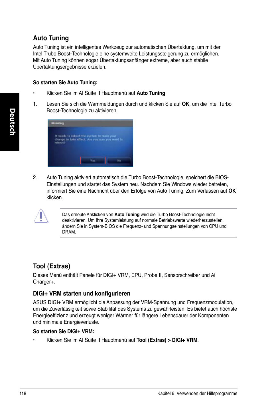 Deutsch d eutsch d eutsch d eutsch, Auto tuning, Tool (extras) | Asus CG8265 User Manual | Page 118 / 350