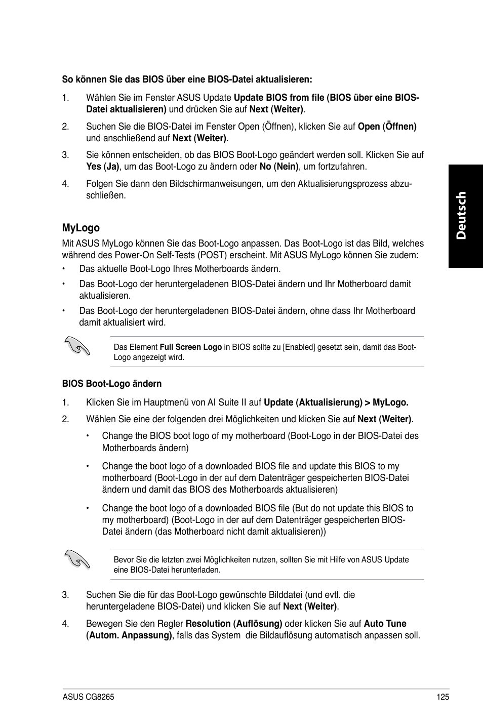 Deutsch d eutsch | Asus CG8265 User Manual | Page 125 / 350