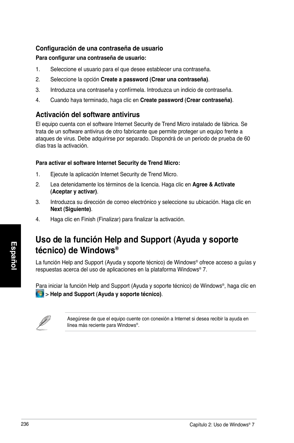 Español, Activación del software antivirus | Asus CG8265 User Manual | Page 236 / 350