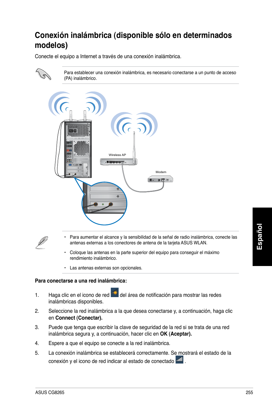 Español | Asus CG8265 User Manual | Page 255 / 350