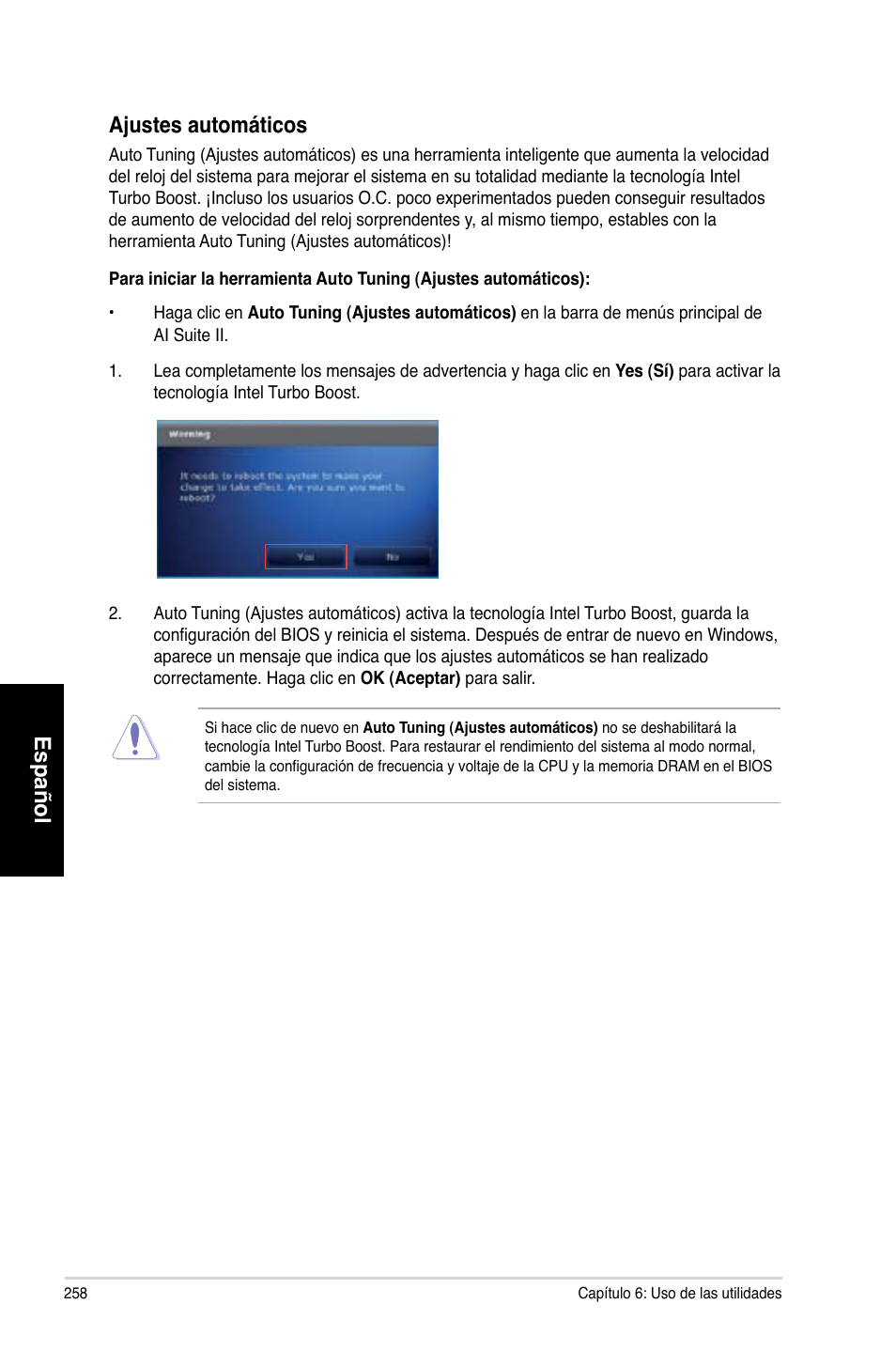 Español, Español ajustes automáticos | Asus CG8265 User Manual | Page 258 / 350