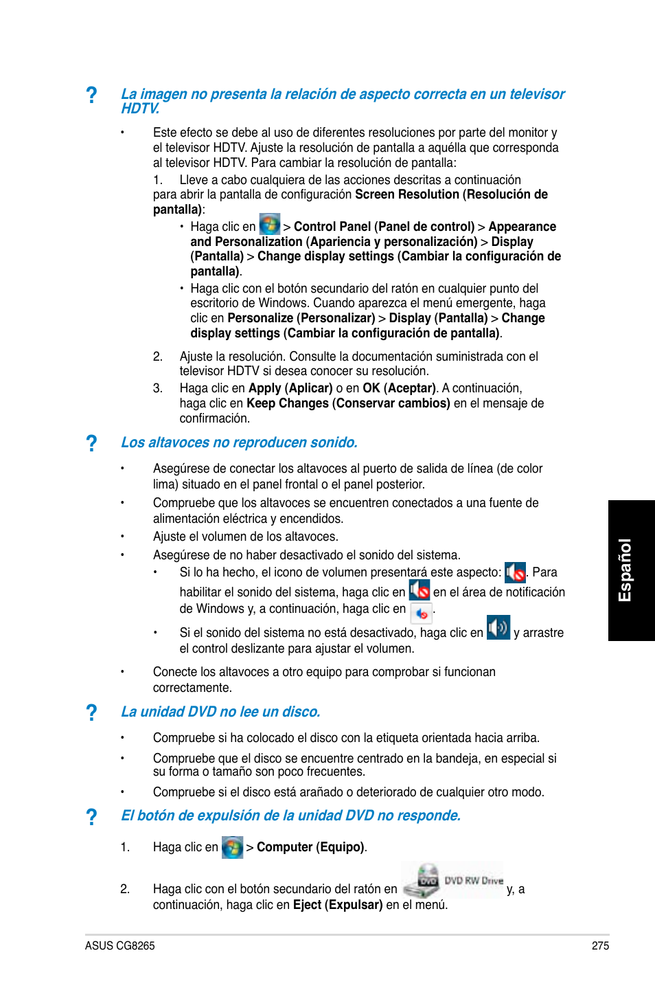 Español | Asus CG8265 User Manual | Page 275 / 350