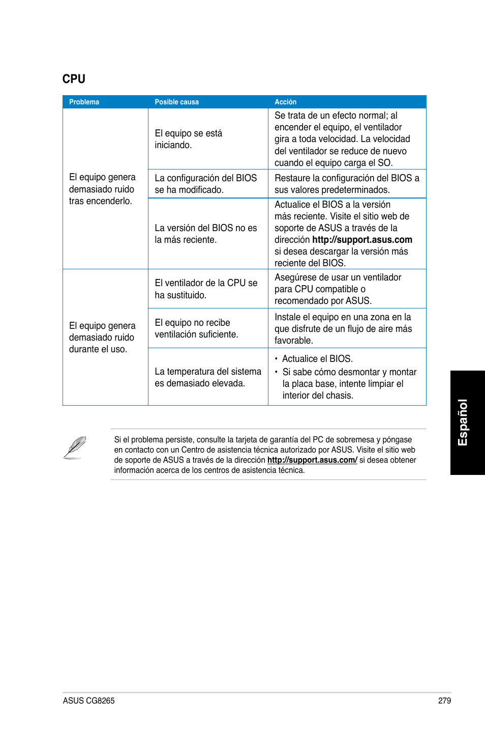 Español | Asus CG8265 User Manual | Page 279 / 350