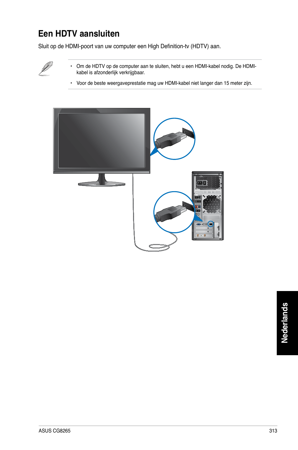 Een hdtv aansluiten, Nederlands | Asus CG8265 User Manual | Page 313 / 350