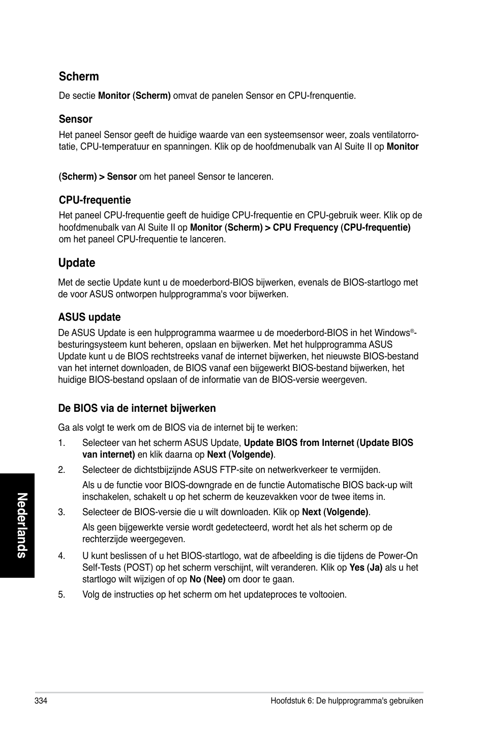 Nederlands, Scherm, Update | Asus CG8265 User Manual | Page 334 / 350