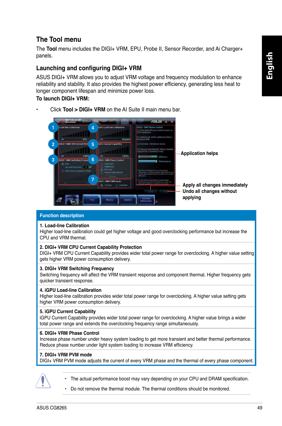 English, The tool menu | Asus CG8265 User Manual | Page 49 / 350