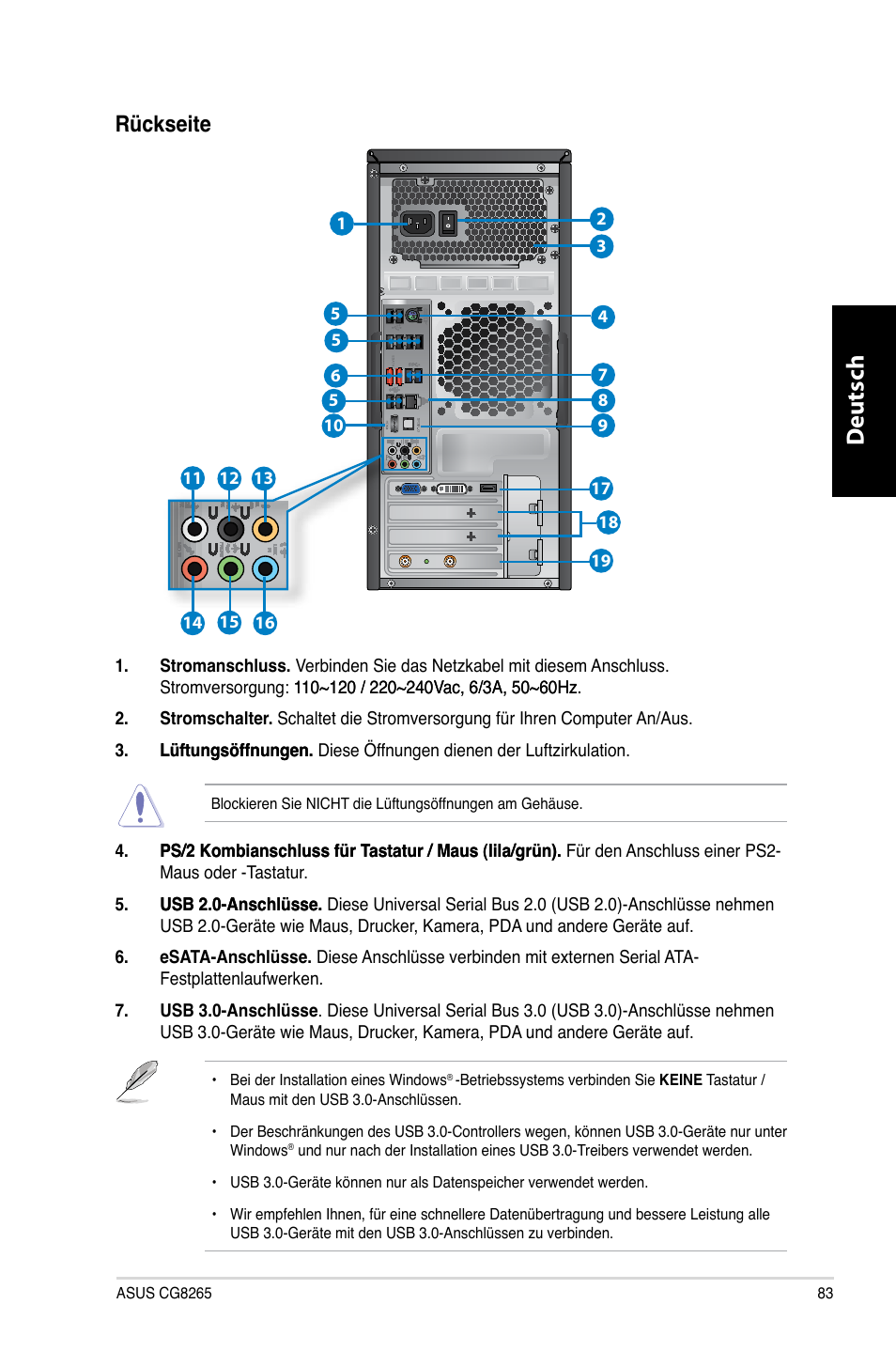 Deutsch d eutsch, Rückseite | Asus CG8265 User Manual | Page 83 / 350