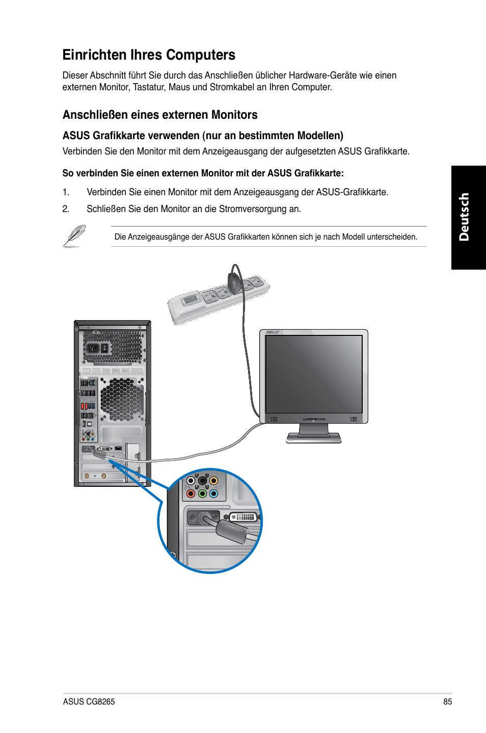 Einrichten ihres computers, Deutsch d eutsch | Asus CG8265 User Manual | Page 85 / 350