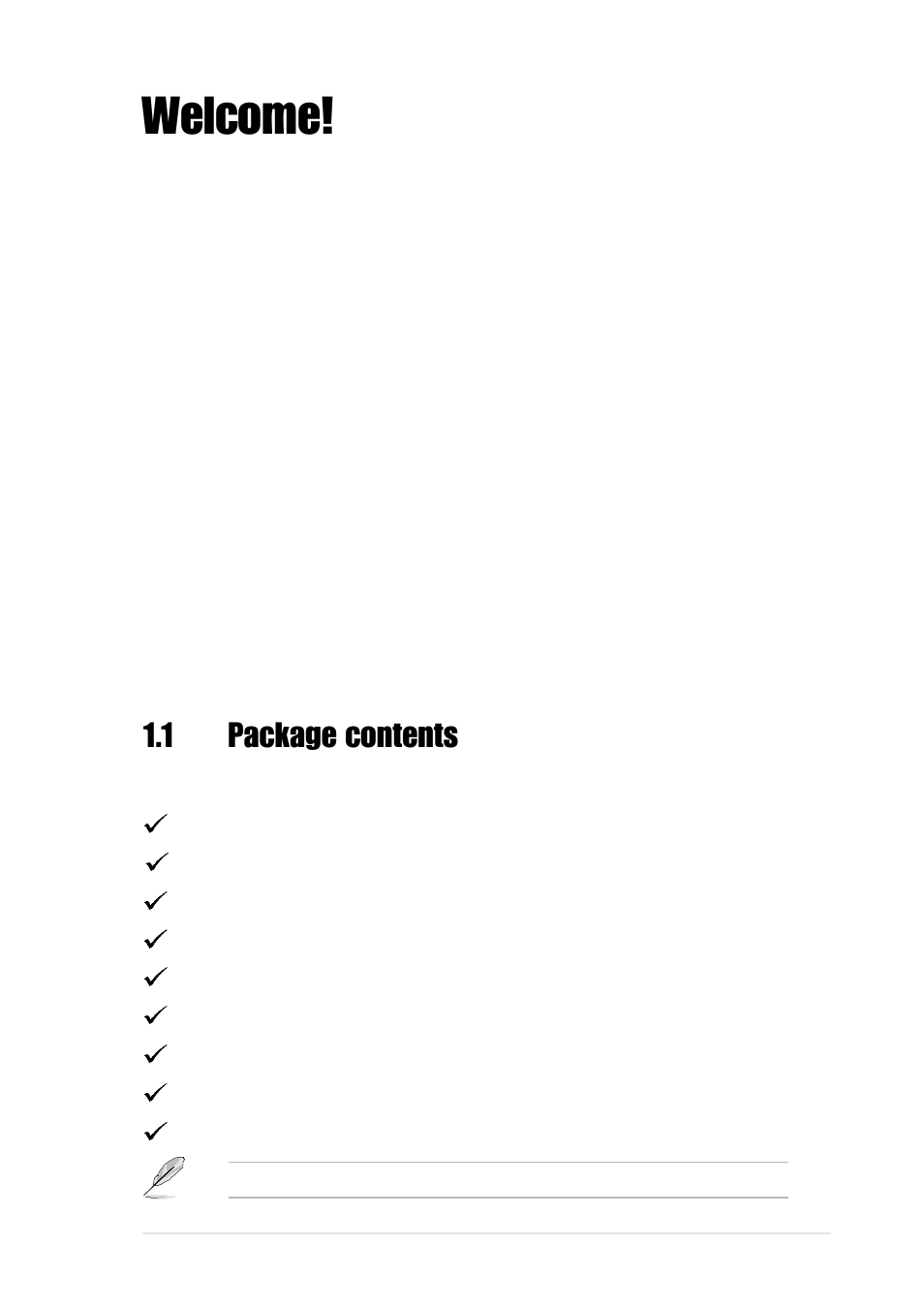 Welcome, 1 package contents | Asus A7V333 User Manual | Page 11 / 140