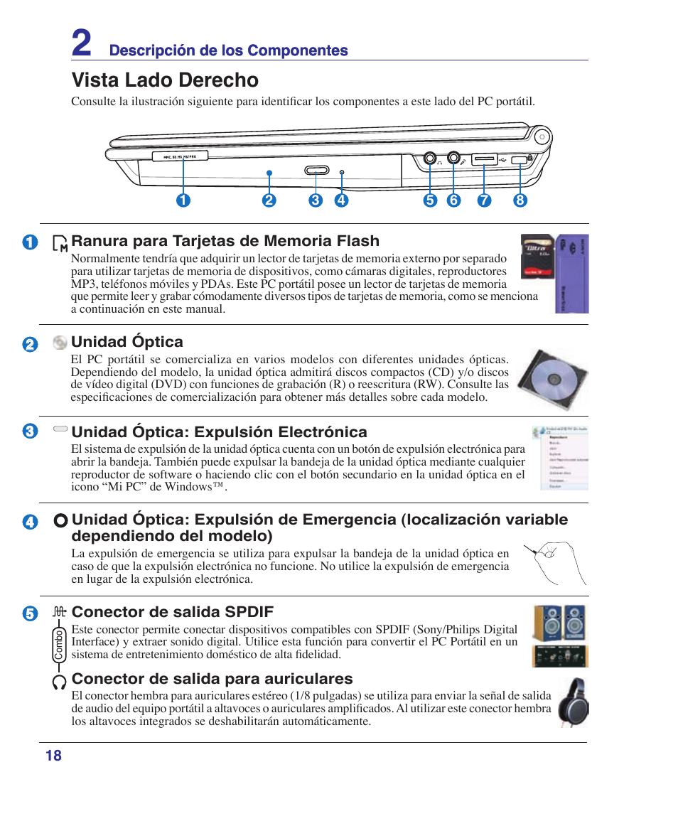 Right side, Vista lado �erec�o | Asus U6V User Manual | Page 18 / 88