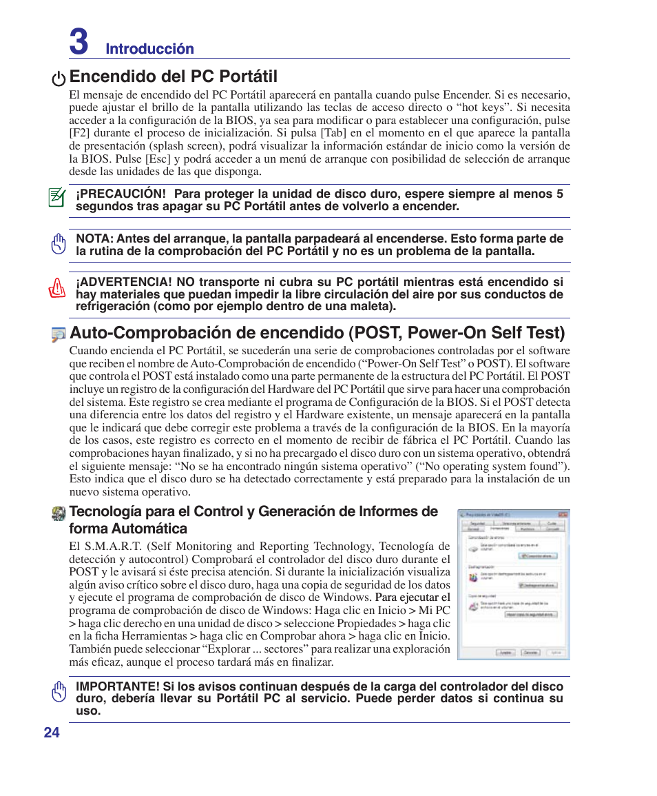 Powering on the notebook pc, The power-on self test (post), Est) �������������������������24 | Encendido del pc portátil | Asus U6V User Manual | Page 24 / 88