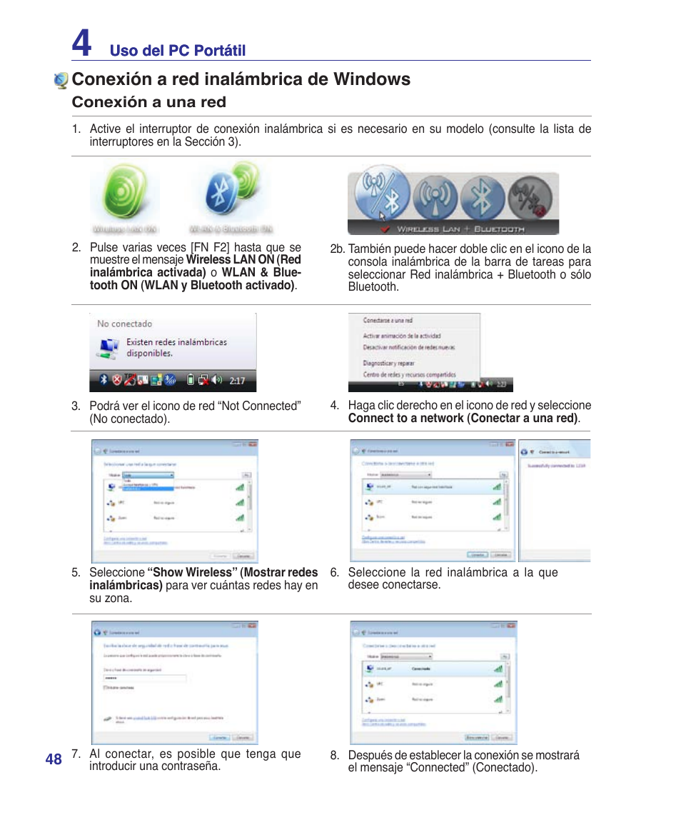 Windows wireless network connection, Conexión a red inalámbrica de windows | Asus U6V User Manual | Page 48 / 88